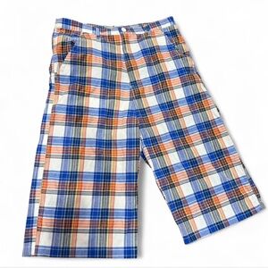 Long Blue Orange Plaid Shorts